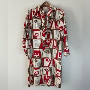 Lanvin Vintage Red & Cream Geometric Shirt Dress size 10